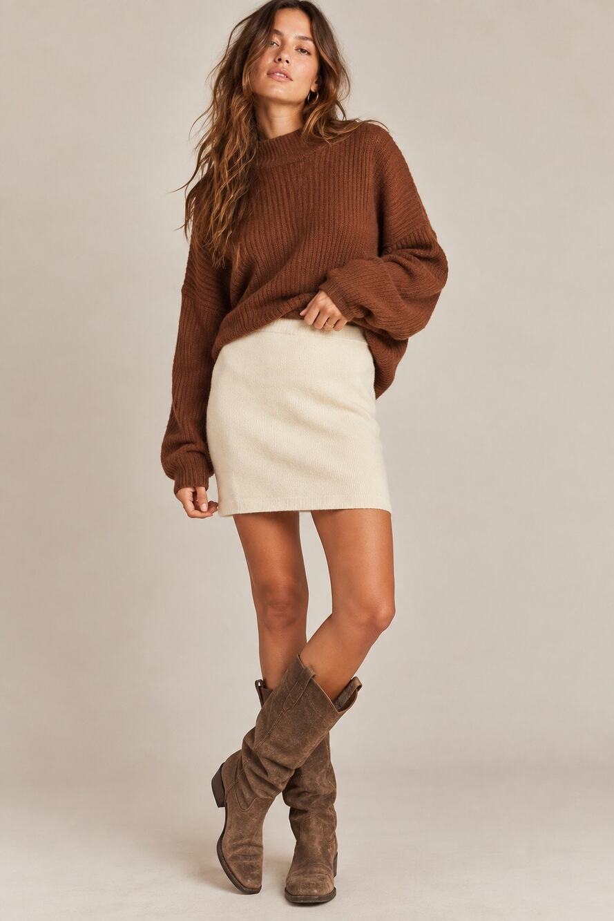 Free People Laurel Sweater Skirt Ivory Ribbed Knit Mini XS